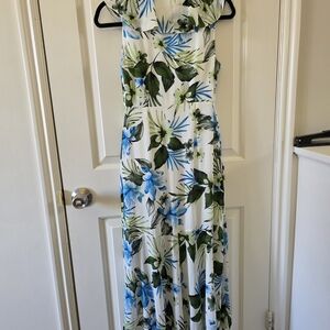 Banana Republic White Midi Dress with Blue & Green Floral Print